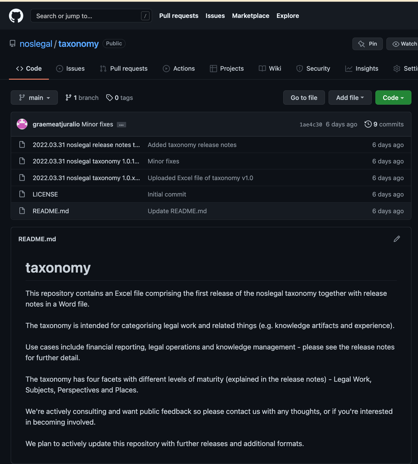 noslegal – open source legal taxonomy